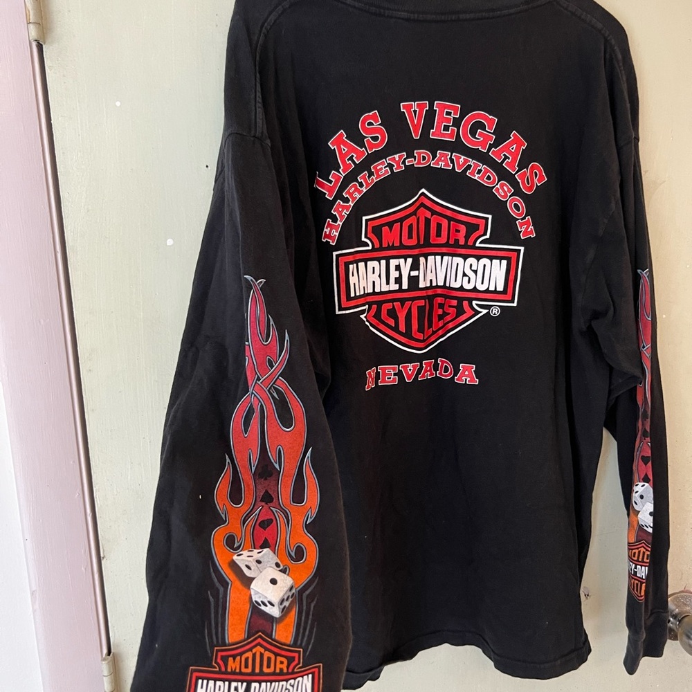 Harley-Davidson Black V-Neck Shirt with Red and Orange Graphics